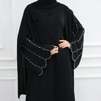 Abaya de luxe de Dubaï pour femmes, robe musulmane noire à perles de diamant, abaya ouverte modeste, vêtements islamiques en gros
