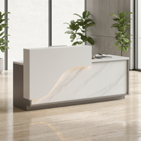 Bureau d'accueil rond moderne en gros avec panneau frontal en marbre et éclairage LED, directement de l'usine pour bureaux, hôtels et hôpitaux