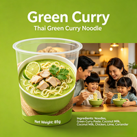 Nouilles Udon Riches et Crémeuses au Goût de Curry Vert Thaï, au Lait de Coco Aromatique, en Blé Dur, Cuites, Faible Teneur en Sodium, Emballage Boîte/Gobelet/Vrac