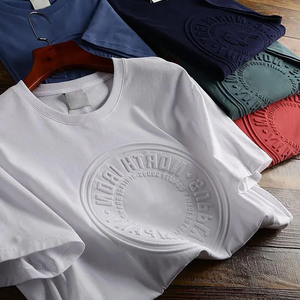 Camiseta de Hombre con Logotipo en Relieve Personalizado OEM, Camiseta de Algodón Orgánico Oversize Lisa con Gráfico 3D en Relieve, a la Moda - Product Image 2