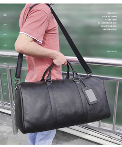 กระเป๋าทรงดัฟเฟิลกระเป๋าเดินทางสำหรับผู้ชาย, กระเป๋าหนังแท้น้ำหนักเบาพร้อมซิปปิด - Product Image 5