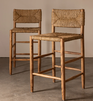 Chaises Chaise de salle à manger en bois massif Chaise de comptoir de bar en rotin tissé Herbe naturelle traditionnelle Rotin Loisirs Meubles de maison Moderne