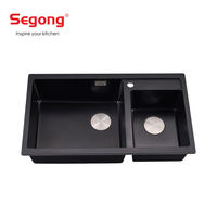 Évier de cuisine rectangulaire en composite Silgranite noir, double bac en quartz, évier de cuisine en granit