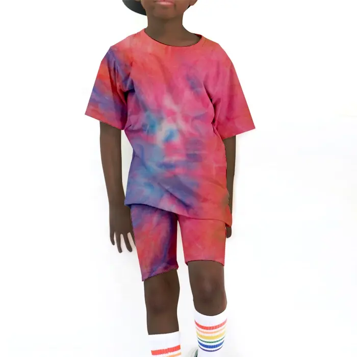 Jongens Tie Dye Fietsen Korte Set Plus Size Oversize Shirts Huid Strakke Shorts Outfits 2 Stuk Custom Street Wear Zomer set Kids