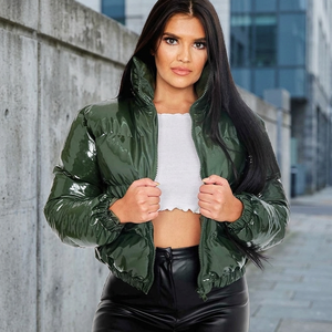 Blouson bomber réversible en tricot pour femme avec col en fausse fourrure, court, grande taille, imperméable et coupe-vent pour l'hiver - Product Image 2