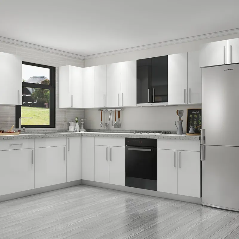 ราคาถูกที่มีคุณภาพสูงชุดตู้ครัวการออกแบบที่ทันสมัยพร้อมทำตู้ครัวที่มีอ่างล้างจานสีดำและสีขาว