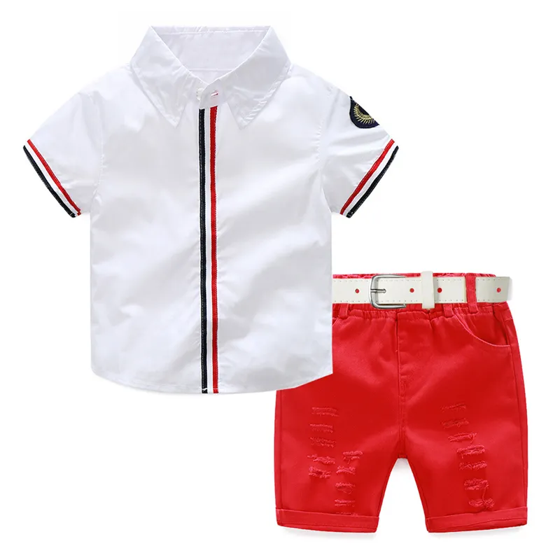 Logo personalizzato in cotone estivo per bambini vestiti per ragazzi primavera moda manica corta bel risvolto rosso per bambini 2-6 anni
