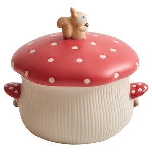 Simpatico Set da Tavola in <span class=keywords><strong>Ceramica</strong></span> a Forma di Fungo Rosso: Tazza, Piatto da Dessert, Ciotola per Noodle, Ciotola per Insalata, Cucchiaio - Stile Ins - Product Image 6