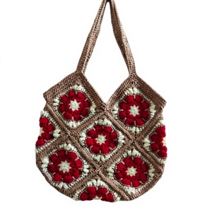 Sacs de shopping en crochet à rayures florales neutres multicolores - Style bohème en polyester, capacité jusqu'à 1L - Product Image 1