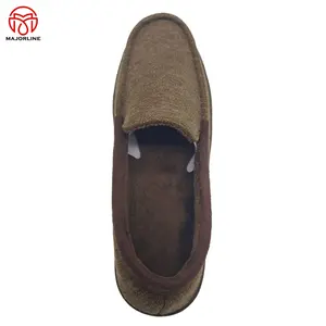 OEM Factory Customized Indoor Slippers For Men Flat Moccasins Loafer House Shoes TPR Outsole Winter Warm Bedroom Slippers Women