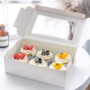 Bán Buôn 6 Lỗ Trắng Giấy Cupcake Hộp Với Cửa Sổ Rõ Ràng Bao Gồm Cả Nhãn Dán, 12 Túi Cupcake Hộp Với Chèn - Product Image 5