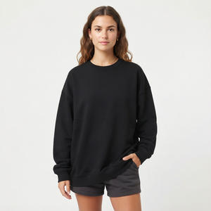 Women Oversized <b>Black</b> Crewneck Sweatshirt Fleece Pullover Casual Loose Fit <b>Long</b> <b>Sleeve</b> <b>Top</b> Winter Wear Ladies Sweater - Product Image 1
