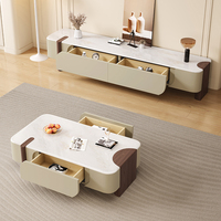 Ensemble de meubles de salon et chambre à coucher de style européen moderne, table basse et meuble TV en bois avec plateau en marbre, beige, console au sol
