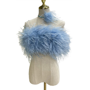 Jancoco New Arrival Strapless Sleeveless Fur Vest Women Ostrich <strong>Feather</strong> <strong>Top</strong> <strong>with</strong> Fur Necklace - Product Image 1