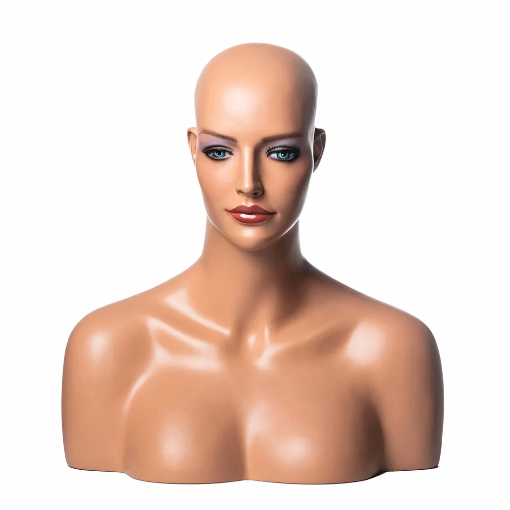 Professional Long Neck Female Realistic Mannequin Head With Shoulders 
