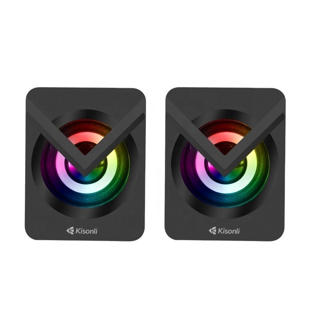 Kisonli L-1040 LED Gaming Speakers 2.5W*2 DC 5V AUX Wired 2.0 Stereo Desktop Speakers for PC