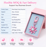 Porte-clés fleur marguerite couleur pastel, mousqueton métallique à ressort, joli breloque florale pour sac, pendentif décoratif pour sac à dos femme et fille