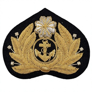 Custom Embroidered Cap Badge With Anchor And Laurel Wreath <b>Sew</b>-On Fabric Patch For Uniform Garment - Product Image 1