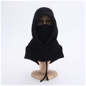 Bonnet en tricot avec cordon de serrage intégré, bonnet, écharpe et <span class=keywords><strong>masque</strong></span> facial tout-en-un pour femmes, bonnet en tricot pour la protection contre le froid - Product Image 4