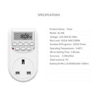 Stop Kontak Timer UK 24 Jam untuk Dalam Ruangan, Soket Timer Plug-in EU/US, Timer Terprogram untuk Stop Kontak Listrik