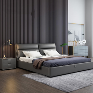 Leather <b>Bed</b> 1.8m Modern Minimalist Storage <b>Double</b> <b>Bed</b> Bedroom Furniture - Product Image 3