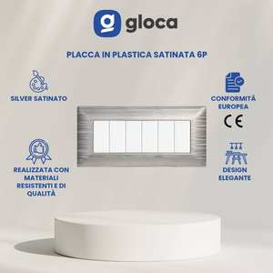 Placca Interruttore a Muro Gloca 6 Vie in Plastica Argento Satinato, Facile Installazione, 2 Pezzi - Product Image 2