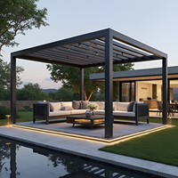 Pergola bioclimatique motorisée en aluminium avec toit à lames orientables étanche 9x9 pieds pour bâtiments de jardin, terrasse arrière et espace mobilier de jardin