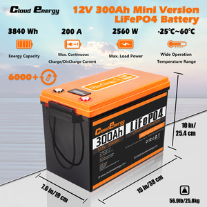 Cloudenergy 12V 300ah LiFePO4 Pin gói sao lưu điện, 3840wh năng lượng, 6000 + chu kỳ, được xây dựng trong 200A BMS - Product Image 2