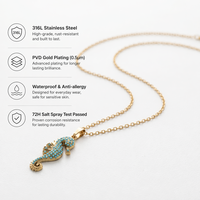 Collier en acier inoxydable plaqué or 18 carats de style européen et américain, chaîne en bambou, pendentif hippocampe pour femme, bijou quotidien