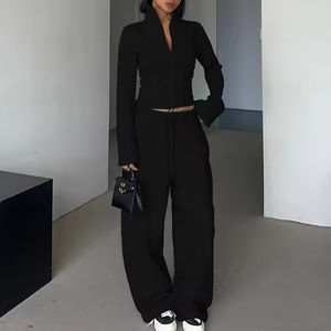 Conjunto de 2 piezas de punto vintage para mujer, estilo aeropuerto, transpirable, con estampado de leopardo, cremallera decorativa, de terciopelo, lana/nailon, con cuentas. - Product Image 1