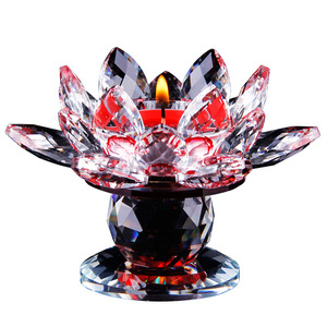 ที่วางเทียนคริสตัลรูปดอกบัว Dazhi ทนความร้อน ของตกแต่งทางศาสนาสำหรับบูชาพระพุทธ ใช้ในบ้าน รุ่นดอกบัวเจ็ดสี - Product Image 1