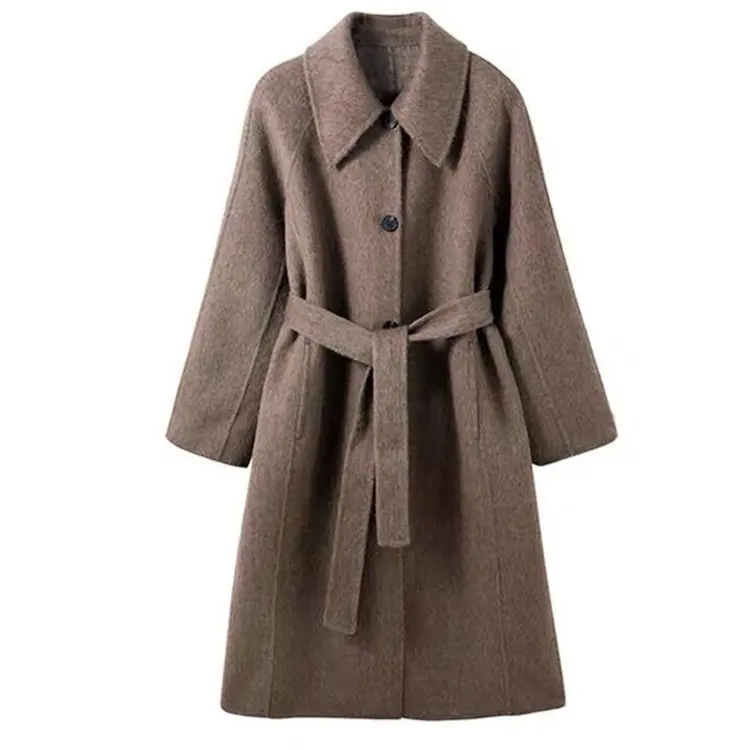 Mantel wol warna polos untuk musim dingin, mantel wanita obral wol kasmir panjang Midi, mantel panjang berkualitas tinggi