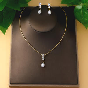 Dropshipping Shopify Collier et boucles d'oreilles en zircon et perles de style français pour femmes, ensemble de bijoux de mariage pour mariée, cadeau - Product Image 5