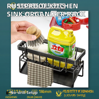 Support de rangement en métal antirouille pour évier de salle de bain, porte-savon, porte-éponge, porte-brosse à vaisselle, organisateur d'évier avec plateau d'égouttement