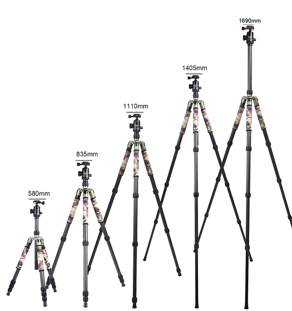 Factory Portable Light Weight Travel Twist Lock Army Green Color Outdoor Professional Carbon Fiber Tripod for Hunting Cam