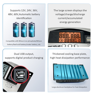 Điện Áp Rộng Đầu Vào 150V Năng Lượng Mặt Trời Bảng Điều Khiển Sạc Năng Lượng Mặt Trời Tự Động Công Nhận 12v24v36v48v60v 0V Khởi Động Với Màu Xanh Điều Khiển Răng - Product Image 4
