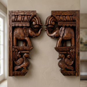 Wood Carved Elephant Wall Bracket Art Deco Bamboo Wood Corbel Brown <b>Decorative</b> Wall Sculpture for Home Anniversary Wall Hanging - Product Image 4