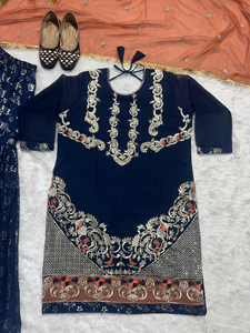 Dessiné à la main indien pakistanais ethnique robe adultes lourd Faux Georgette tissu blanc Sharara costume Palazzo Dupatta vêtements de mariage - Product Image 4