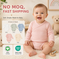 Organisch katoenen jacquard kimono romper met lange mouwen, knoopsluiting voor, groothandel baby crossover romper