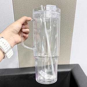 Tasses de voyage réutilisables en acrylique à double paroi de 40 oz, sans BPA, avec couvercles et pailles pour jus, lait, smoothies et sodas - Product Image 1