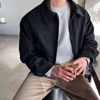 Veste décontractée vintage ample à col à revers et fermeture éclair pour homme, couleur unie, collection automne-hiver 2026, haute couture