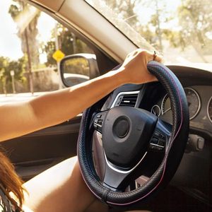 Funda para volante de 4 radios de cuero de microfibra <span class=keywords><strong>MELO</strong></span> acabado mate antideslizante patrón de grabado universal de 15 pulgadas (línea <span class=keywords><strong>rosa</strong></span>) - Product Image 4