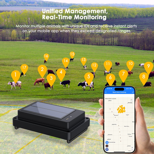 400g Solar Power Animal Tracker, Anti-lost Animal GPS Locator, Geo-fence, Mobile Monitor and  Historical Route Play