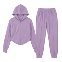 Ensemble de survêtement 2 pièces pour femme, sweat à capuche court zippé et pantalon de jogging avec détails de couture, fabrication directe usine OEM ODM sur mesure