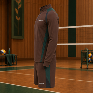 Ensemble personnalisé de maillot et short d'entraînement de volley-ball d'automne avec demi-zip et tissu brossé - Product Image 3
