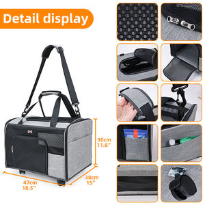 Tekerlekler ile haddeleme çift kedi ve büyük köpek taşıyıcı yavru ve tavşanlar için katlanabilir seyahat evcil hayvan taşıyıcı - Product Image 3