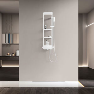 Minimalist Wall Mount Shower Set With Storage Rack Rainfall Showerhead Rectangle Design Bathroom Faucet 37.6in Plastic - Product Image 1