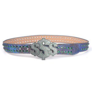 <span class=keywords><strong>Cintura</strong></span> JULUN con strass, stampa serpente iridescente, teschio con strass, fibbia grande con simbolo del dollaro, <span class=keywords><strong>cintura</strong></span> larga Hip Hop - Product Image 4