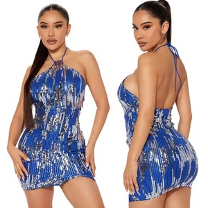 Sexy Halter Sparkly Sequin Summer Backless Dress Women's Birthday Night Club Mini Bodycon - Product Image 3