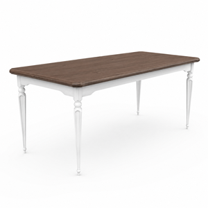 Table à manger classique en bois massif et placage, finition blanche et bois naturel - Product Image 2
